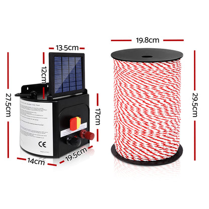 Giantz Fence Energiser 3KM Solar Powered Electric 500M Poly Rope