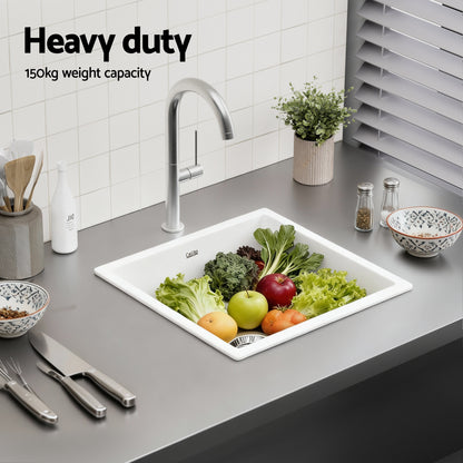 Cefito Kitchen Sink 45x45cm Granite Stone Sink Single Bowl White