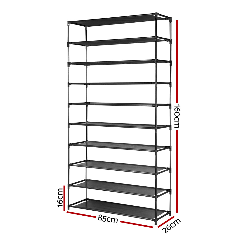 Artiss 10-Tier Shoe Rack Stackable 50 Pairs Black