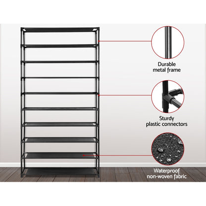 Artiss 10-Tier Shoe Rack Stackable 50 Pairs Black