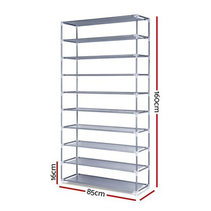 Artiss 10-Tier Shoe Rack Stackable 50 Pairs Grey