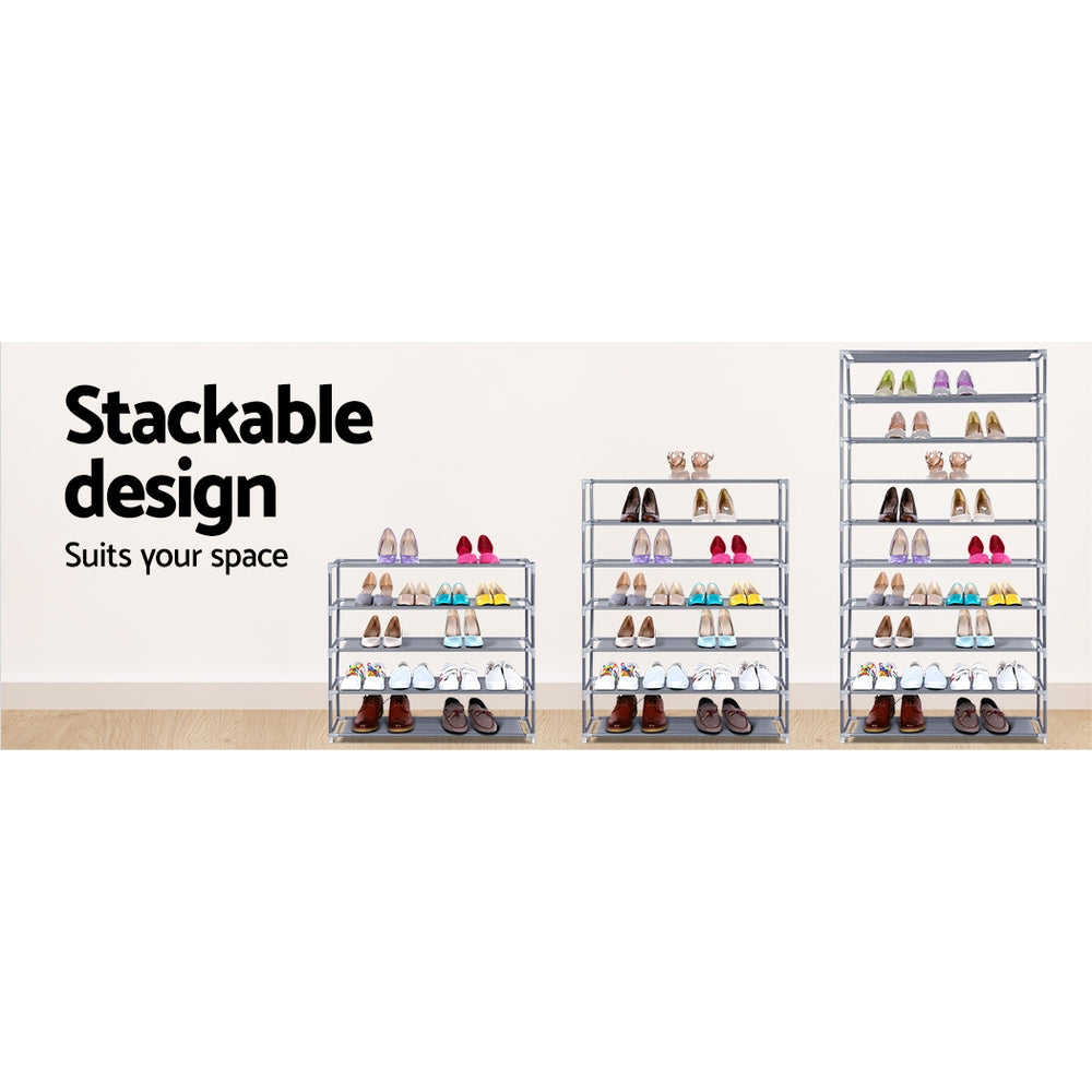 Artiss 10-Tier Shoe Rack Stackable 50 Pairs Grey