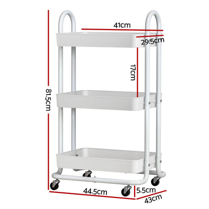 Artiss Storage Trolley Kitchen Cart 3 Tiers Rack Shelf Organiser Wheels White