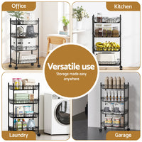 Artiss 4-Tier Shelving Unit Adjustable Garage Storage Kitchen Rack With Wheels