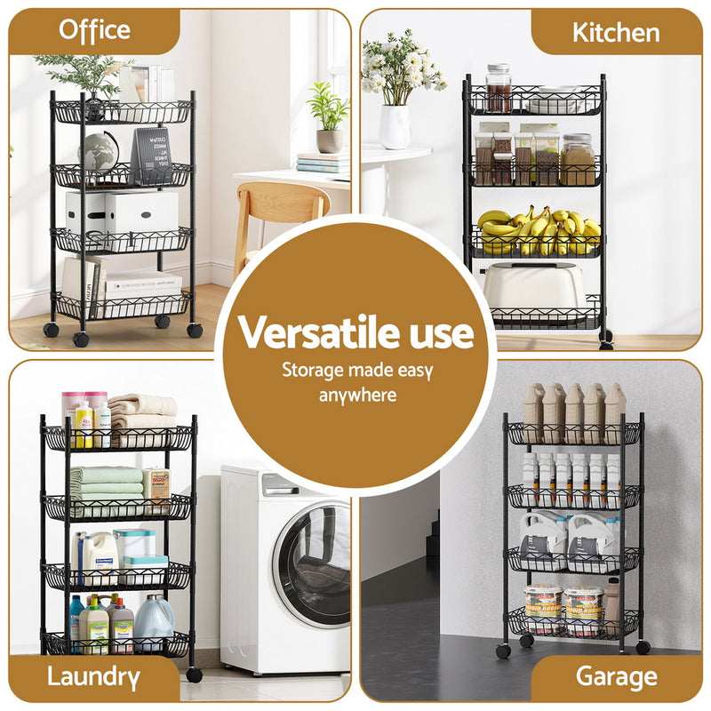 Artiss 4-Tier Shelving Unit Adjustable Garage Storage Kitchen Rack With Wheels