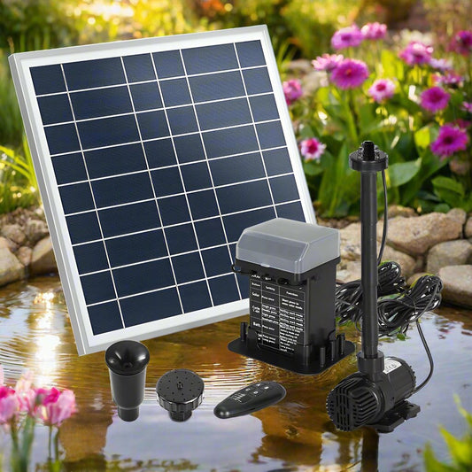 Gardeon Solar Pond Pump with Battery Kit LED Lights 9.8FT