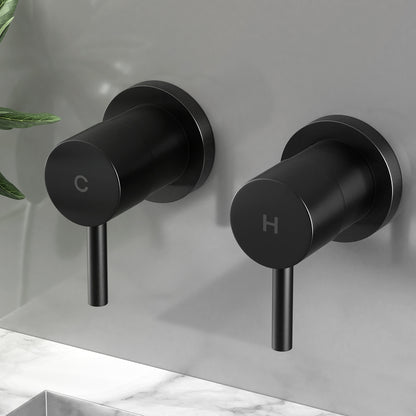 Cefito Basin Twin Tap Wall Round Brass Faucet Shower Bathtub Black