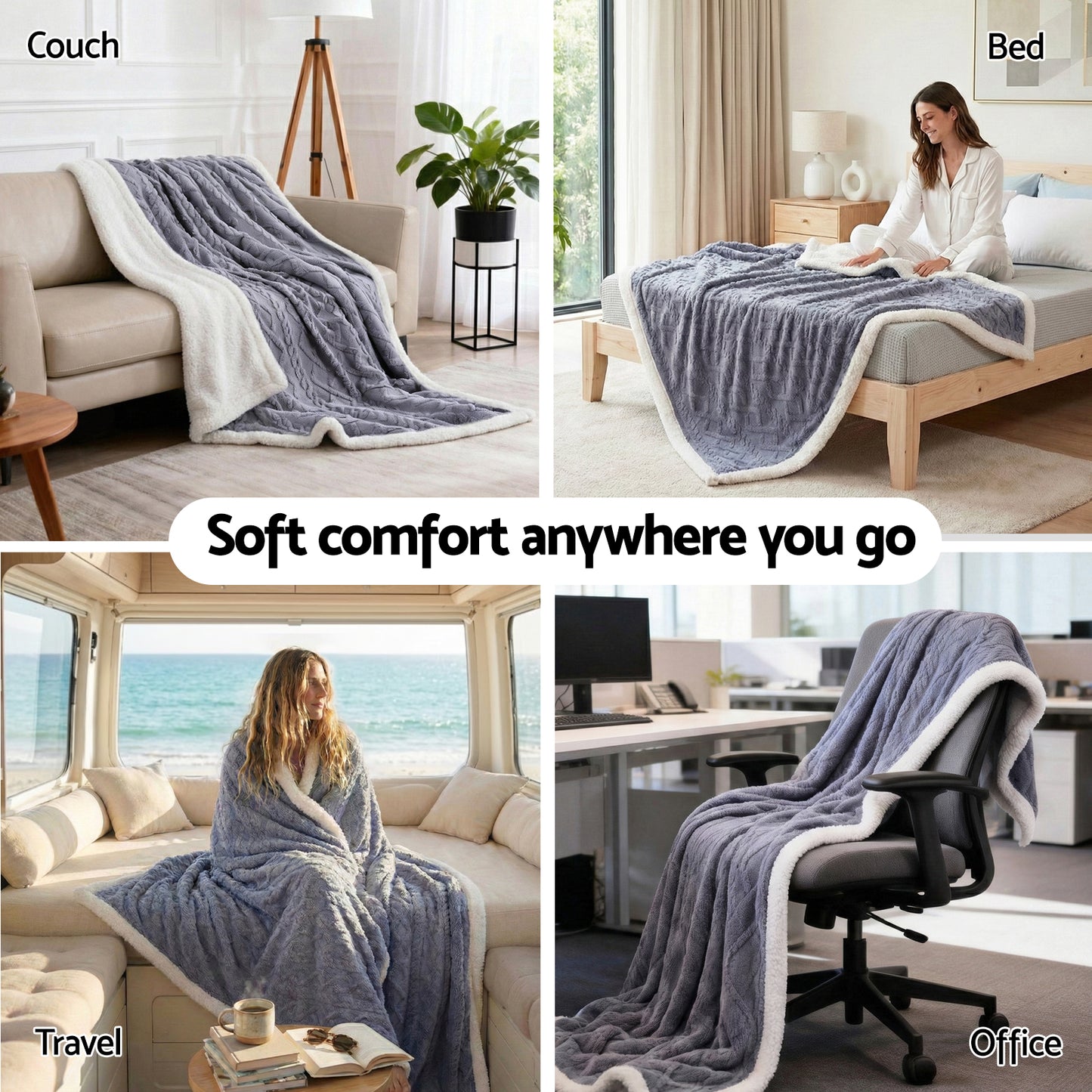 Giselle 203x230cm Throw Blanket Double-Sided Fleece Lightweight For Sofa Couch Bed