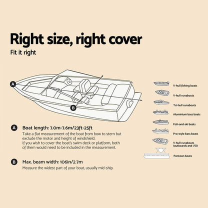 Seamanship Boat Cover 23-25ft Trailerable Jumbo Marine 600D Heavy Duty Grey