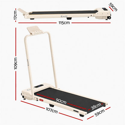 Everfit 3 in 1 Walking Pad Treadmill 12% Incline Foldable Under Desk Treadmills for Home 38cm Beige