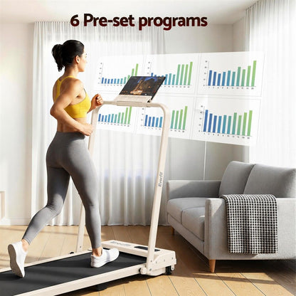 Everfit 3 in 1 Walking Pad Treadmill 12% Incline Foldable Under Desk Treadmills for Home 38cm Beige