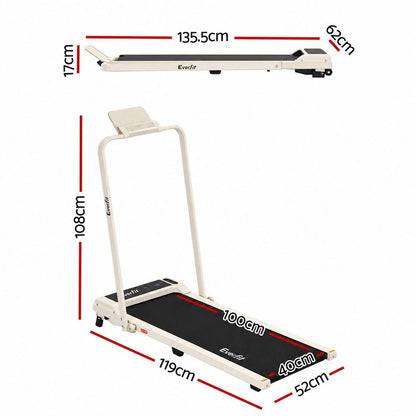 Everfit 3 in 1 Walking Pad Treadmill 12% Incline Foldable Under Desk Treadmills 40cm Belt Beige
