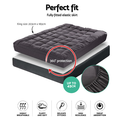 Giselle Bedding Mattress Topper Pillowtop Bamboo Charcoal King