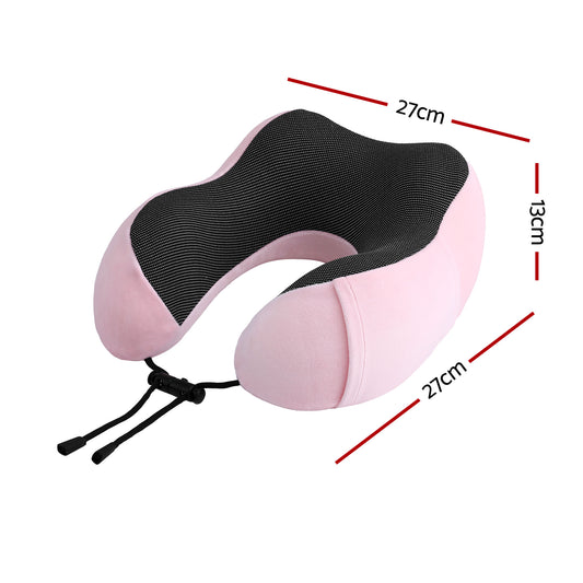Wanderlite Travel Pillow for Airplanes Memory Foam Neck Pillows for Traveling, Soft & Washable Cover with Storage Bag, Portable Plane Accessories for Airplanes Offices Cars, Pink