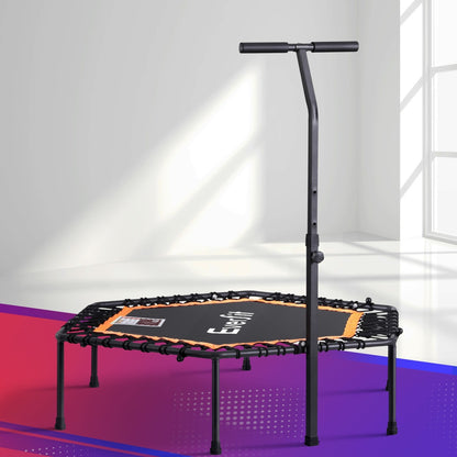 Everfit 51inch Hexagon Fitness Trampoline Rebounder Adjustable Handrail Orange