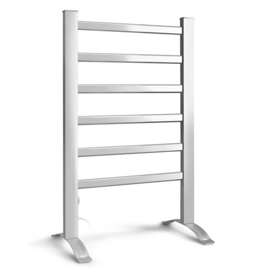 Electric Heated Towel Rail Rack 6 Bars Freestanding Clothes Dry Warmer Devanti