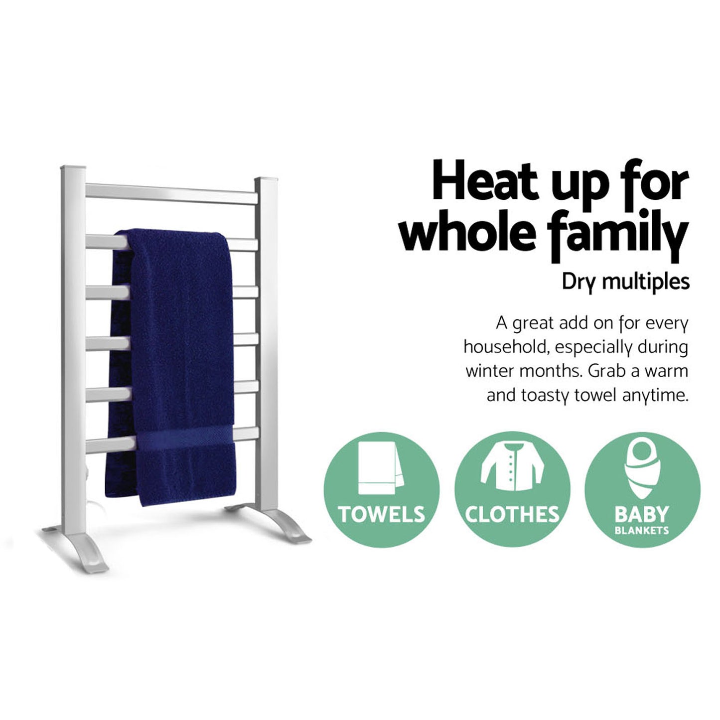 Electric Heated Towel Rail Rack 6 Bars Freestanding Clothes Dry Warmer Devanti