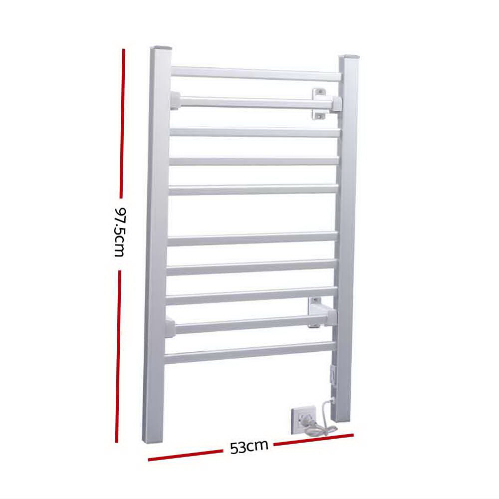 Devanti Electric Heated Towel Rail Rack 10 Bars Freestanding Clothes Dry Warmer