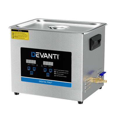 Devanti 10L Ultrasonic Cleaner Heater Cleaning Machine Timer Industrial 240W