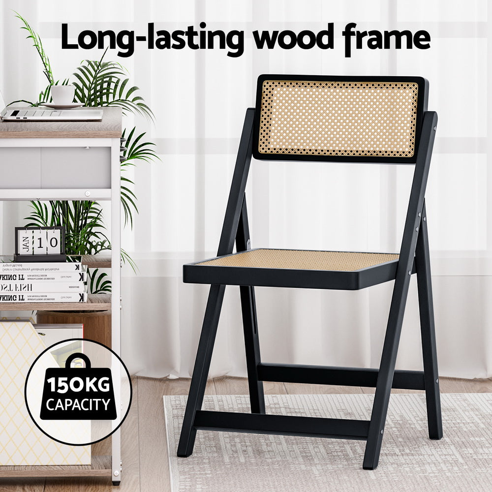 Artiss Dining Chair Wooden Rattan Foldable Black