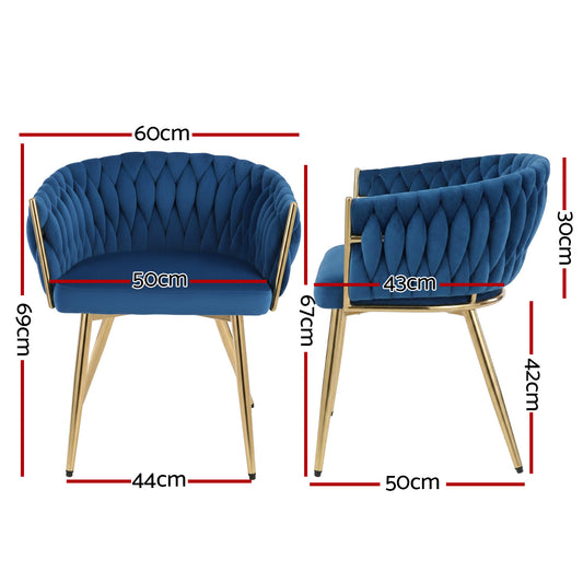 1 Set of 4 Artiss Dining Chairs Velvet Weaving Armchair Blue