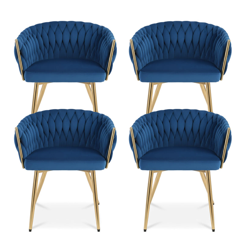 1 Set of 4 Artiss Dining Chairs Velvet Weaving Armchair Blue