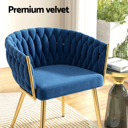 1 Set of 4 Artiss Dining Chairs Velvet Weaving Armchair Blue