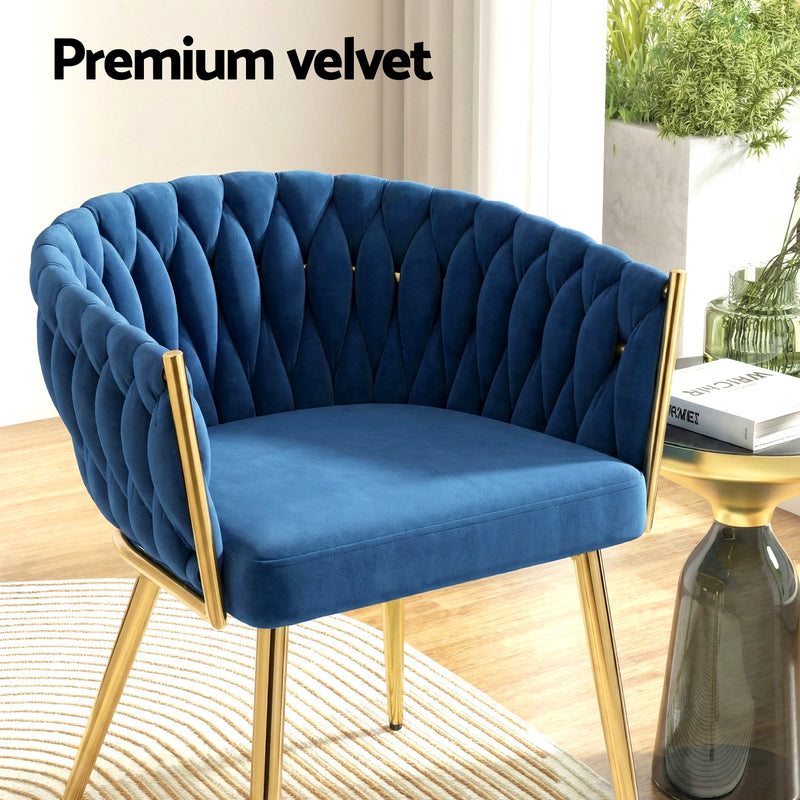 1 Set of 4 Artiss Dining Chairs Velvet Weaving Armchair Blue