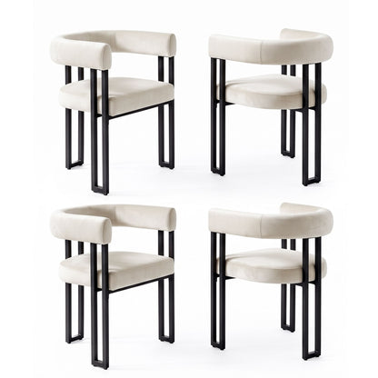 Artiss Dining Chairs Set of 4 Velvet Upholstered Barrel Chairs with Curved Armrests & Back Beige
