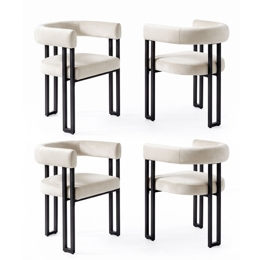 Artiss Dining Chairs Set of 4 Velvet Upholstered Barrel Chairs with Curved Armrests & Back Beige