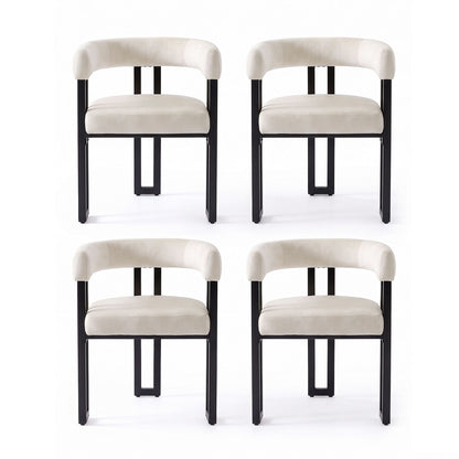 Artiss Dining Chairs Set of 4 Velvet Upholstered Barrel Chairs with Curved Armrests & Back Beige