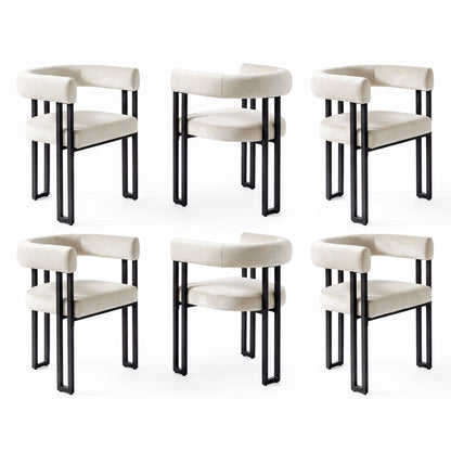 Artiss Dining Chairs Set of 6 Velvet Upholstered Barrel Chairs with Curved Armrests & Back Beige