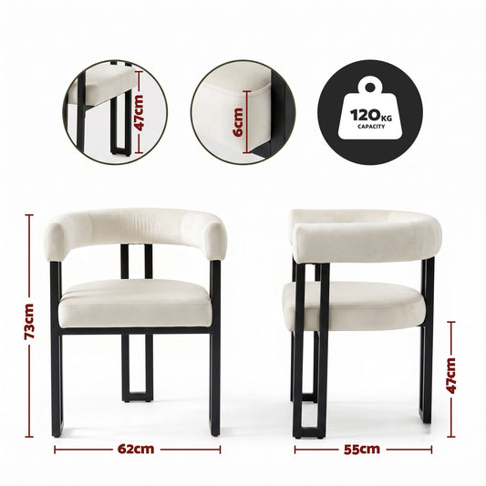 Artiss Dining Chairs Set of 6 Velvet Upholstered Barrel Chairs with Curved Armrests & Back Beige