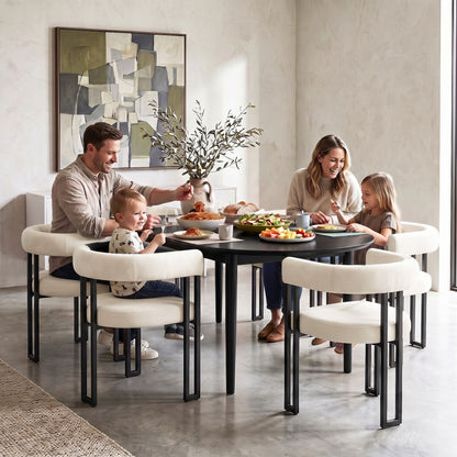 Artiss Dining Chairs Set of 6 Velvet Upholstered Barrel Chairs with Curved Armrests & Back Beige