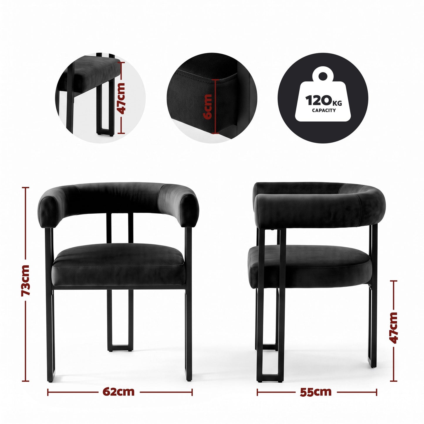 Artiss Dining Chairs Set of 2 Velvet Upholstered Barrel Chairs with Curved Armrests & Back Black
