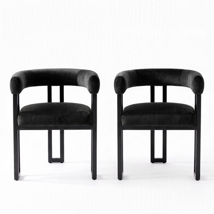Artiss Dining Chairs Set of 2 Velvet Upholstered Barrel Chairs with Curved Armrests & Back Black
