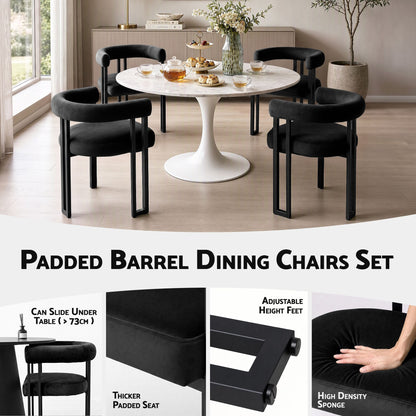 Artiss Dining Chairs Set of 2 Velvet Upholstered Barrel Chairs with Curved Armrests & Back Black