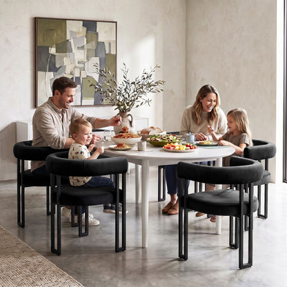 Artiss Dining Chairs Set of 2 Velvet Upholstered Barrel Chairs with Curved Armrests & Back Black