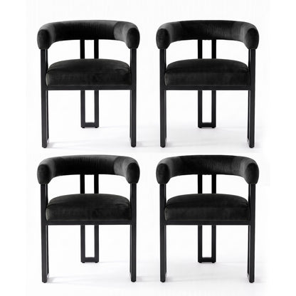 Artiss Dining Chairs Set of 4 Velvet Upholstered Barrel Chairs with Curved Armrests & Back Black