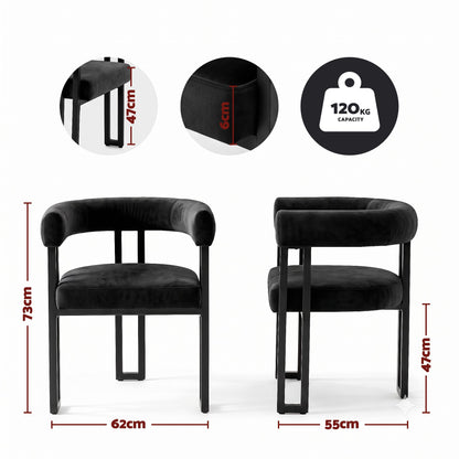 Artiss Dining Chairs Set of 6 Velvet Upholstered Barrel Chairs with Curved Armrests & Back Black