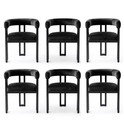 Artiss Dining Chairs Set of 6 Velvet Upholstered Barrel Chairs with Curved Armrests & Back Black