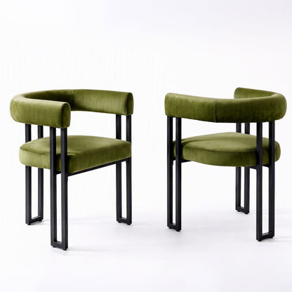 Artiss Dining Chairs Set of 2 Velvet Upholstered Barrel Chairs with Curved Armrests & Back Green