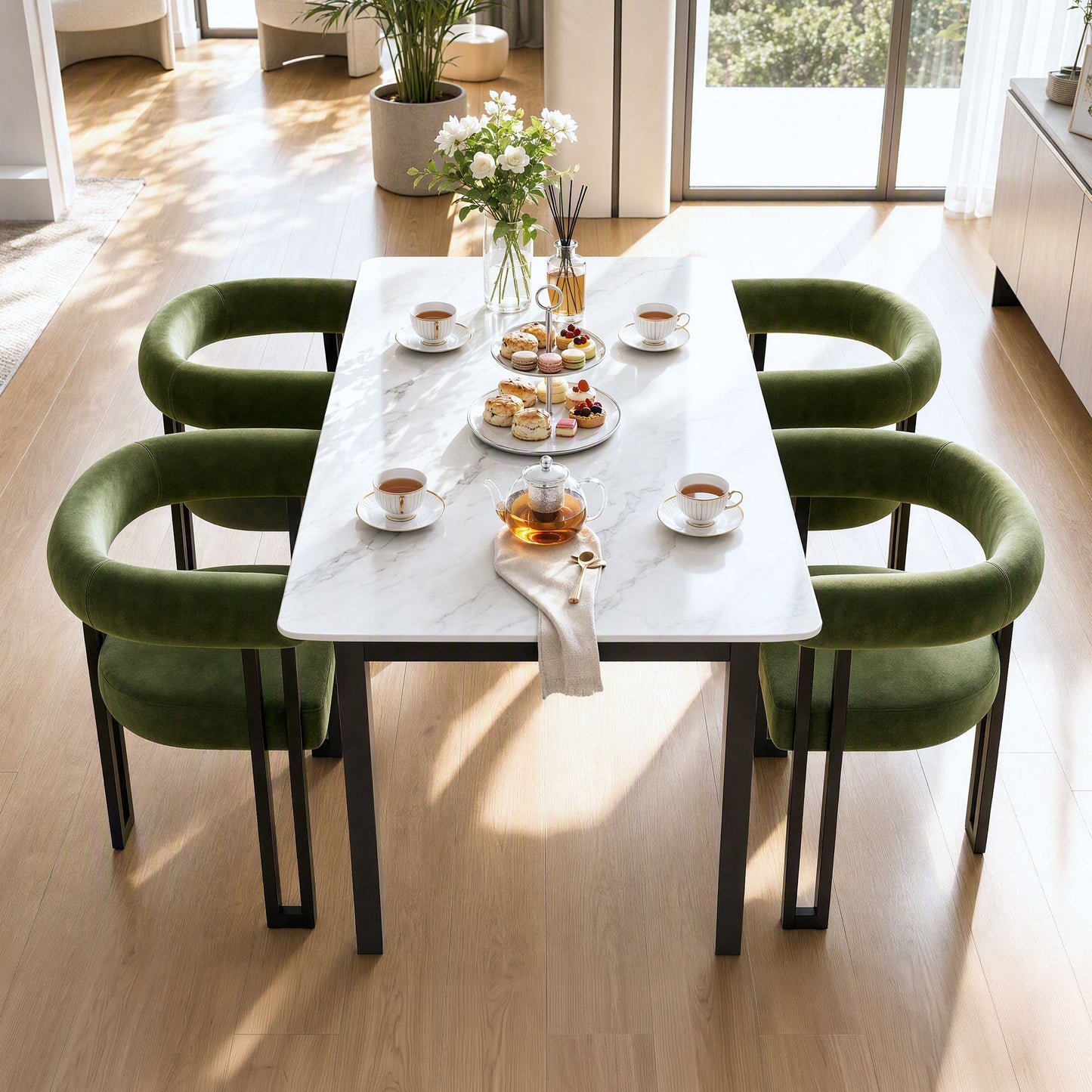 Artiss Dining Chairs Set of 2 Velvet Upholstered Barrel Chairs with Curved Armrests & Back Green