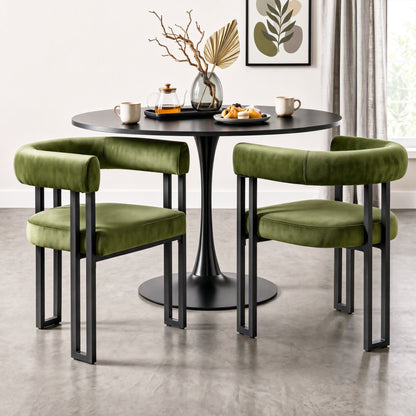 Artiss Dining Chairs Set of 2 Velvet Upholstered Barrel Chairs with Curved Armrests & Back Green