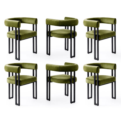 Artiss Dining Chairs Set of 6 Velvet Upholstered Barrel Chairs with Curved Armrests & Back Green
