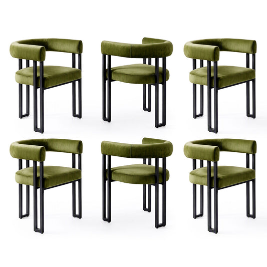 Artiss Dining Chairs Set of 6 Velvet Upholstered Barrel Chairs with Curved Armrests & Back Green