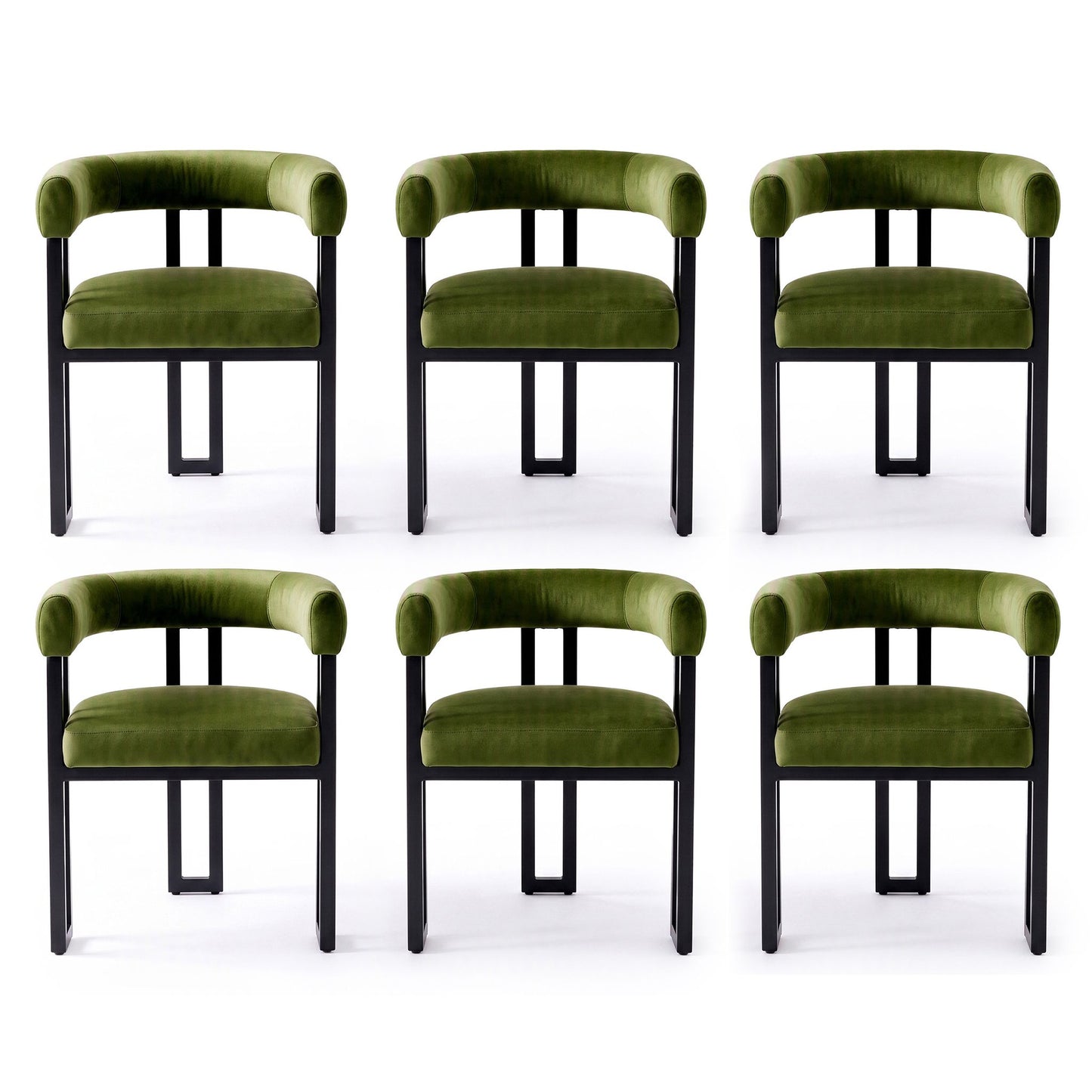Artiss Dining Chairs Set of 6 Velvet Upholstered Barrel Chairs with Curved Armrests & Back Green