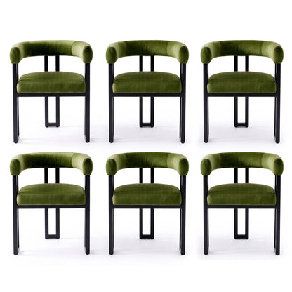 Artiss Dining Chairs Set of 6 Velvet Upholstered Barrel Chairs with Curved Armrests & Back Green