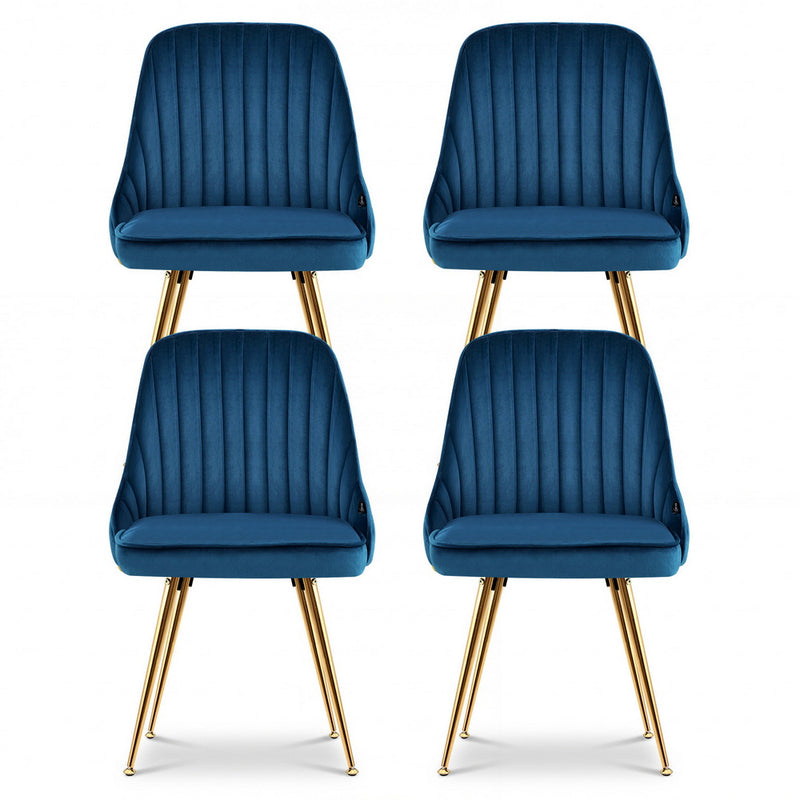 Artiss Dining Chairs Set of 4 Velvet Channel Tufted Blue