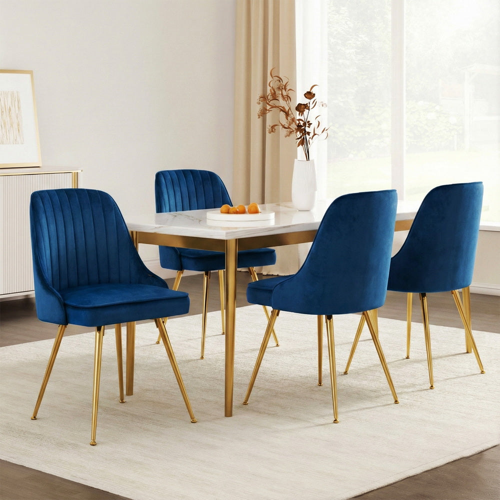 Artiss Dining Chairs Set of 4 Velvet Channel Tufted Blue